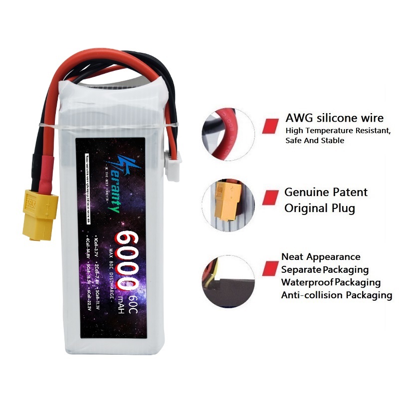 بطارية ليبو بموصل عمداء لطائرا - مراجعة 4S Lipo Battery 14.8V 6000Mah وسعره